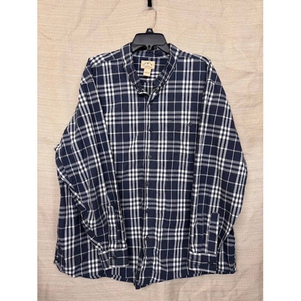 Blue Mountain Mens 2XL Navy White‎ Plaid Cotton Long Sleeve Button Down Shirt